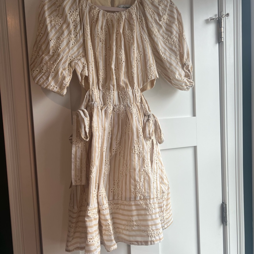 En Saison Beige Striped Eyelet Dress - size XS